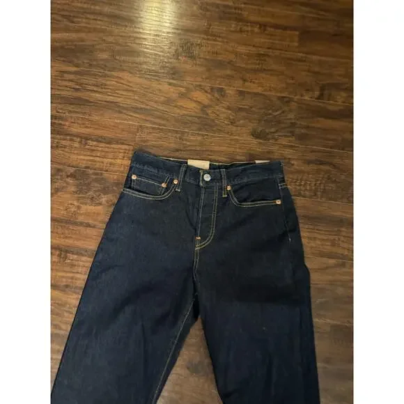 NEW Levis Jeans Womens 27 Dark Blue Denim Pants High Rise Straight Flex - Picture 7 of 9